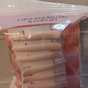 Large Pink Hair Rollers & Clips Set Of 6